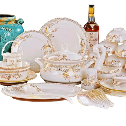 Porcelain Dinner Set Bone China Tableware Ceramic Dish Ensemble Dinnerware Collection Elegant Diner Service Kit - Kimlud