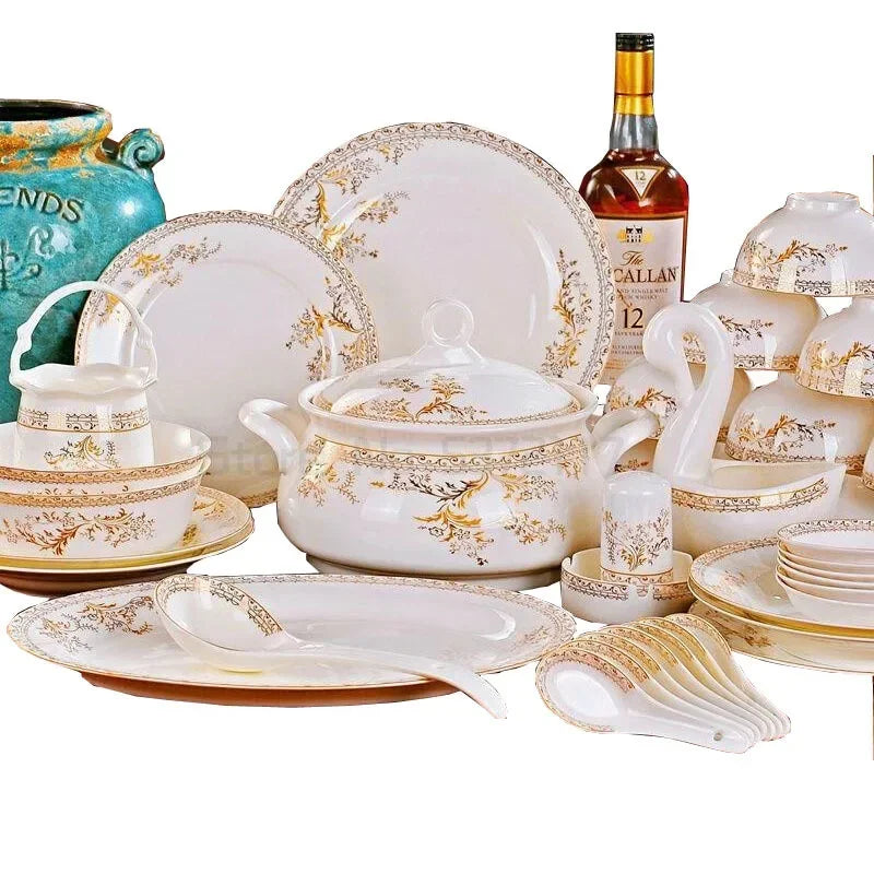 Porcelain Dinner Set Bone China Tableware Ceramic Dish Ensemble Dinnerware Collection Elegant Diner Service Kit - Kimlud
