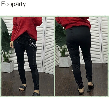 New Women's High Waist Pencil Pants Fashion Black Gothic Slim Leggings With Metal Buckle Y2k Vintage Trousers For Women