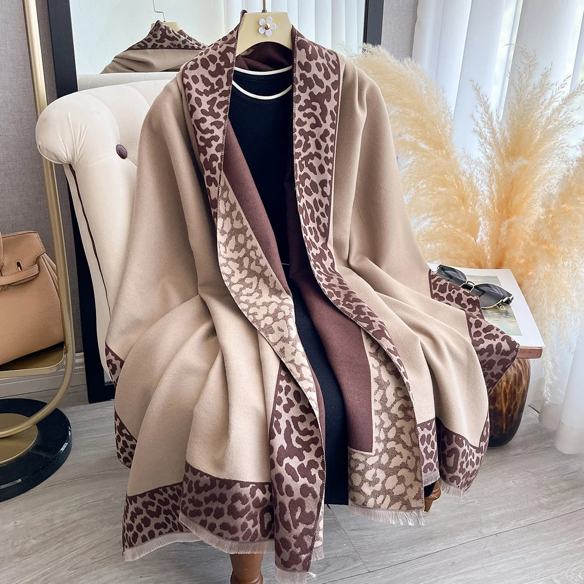 New Luxury Cashmere Plaid Leopard Scarf Winter Women Pashmina Shawls Warm Blanket Wraps Female Thick Scarves Bufanda...