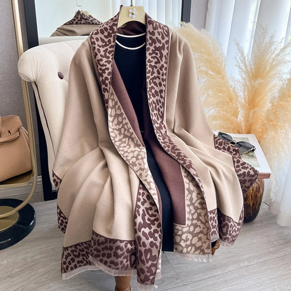 New Luxury Cashmere Plaid Leopard Scarf Winter Women Pashmina Shawls Warm Blanket Wraps Female Thick Scarves Bufanda...