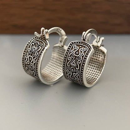 925 Sterling Silver Earrings For Women Trendy Simple Retro Flower Earring Jewelry Prevent Allergy Party Christmas Accessories