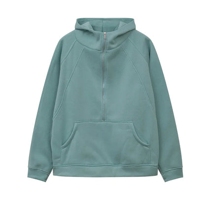 Half Zipper Hooded Short Plush Sweater, Casual Sports Sweater, New Fashion, Autumn, Winter, 2024 - Kimlud