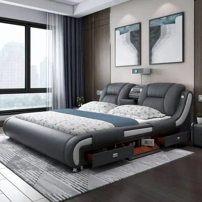 Queen Luxury Modern Double Bed Storage Multifonction Bedroom King Double Bed White Frame Smart Cama Box Casal Room Furniture - Kimlud