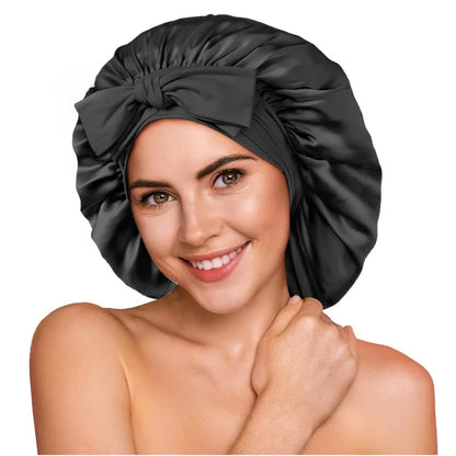 100% 19 Momme Mulberry Silk Bonnet for Sleeping Wome with Larger Double Layer Silk Hair Wrap for Curly Short Long Hair Non-Slip