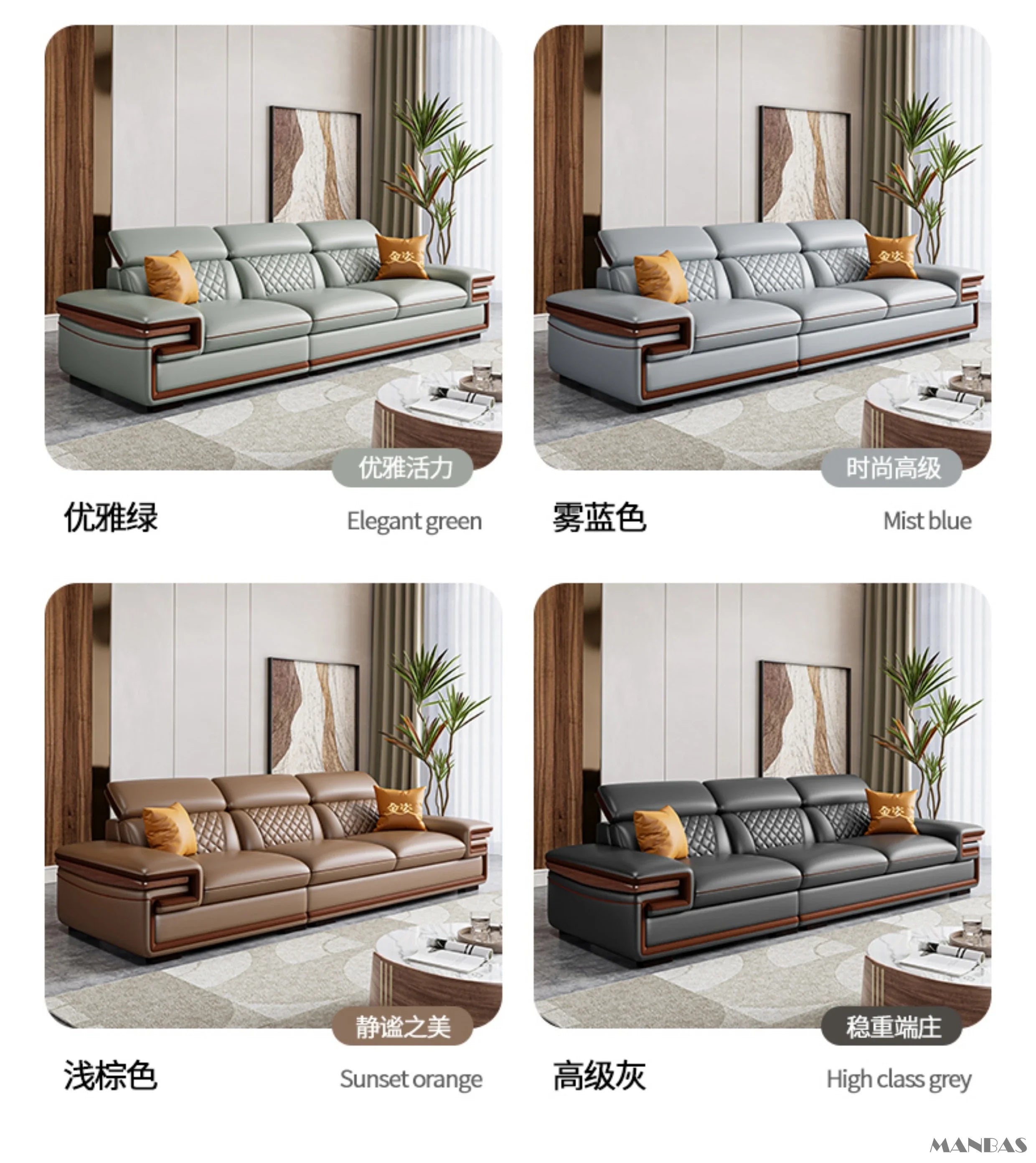 Linlamlim Premium Italian Genuine Leather Sofa Set for Living Room with Adjustable Headrests, Bluetooth Speaker, Wireless Charge