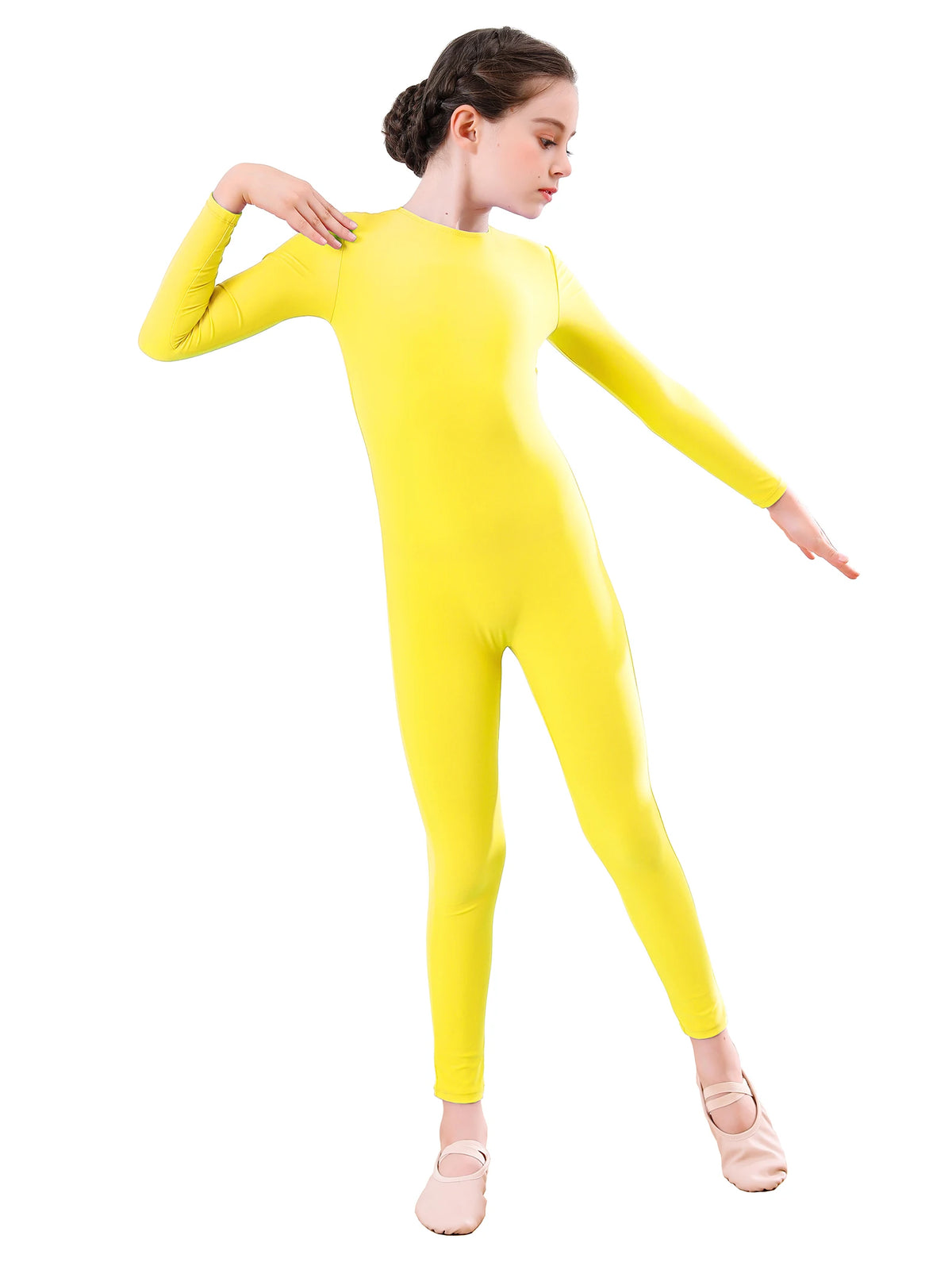 AOYLISEY Girls Black Long Sleeve Unitard Boys Gymnast Bodysuit Spandex Full Body Kids Jumpsuit Scoop Neck Dance Costumes
