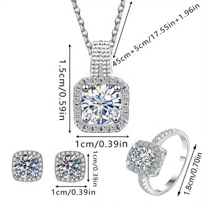 Holiday Preferred Elegant Exquisite Jewelry Set - Luxury Sparkling Necklace Earrings Ring Romantic Commemorative Gift