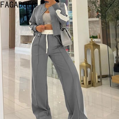 FAGADOER Fashion Sports 2 Pieces Set for Woman Long Sleeve Crop Top and Long Pants Matching Suit Female Streetwear...