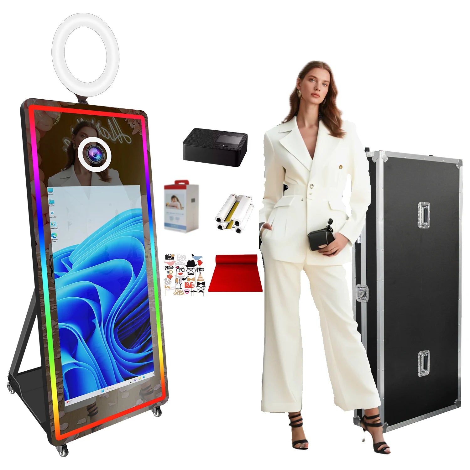 Portabl Magic Mirror Photo Booth 43 inch Touch Screen Camera photoBooth with LED and Flight Case Selfie for Wedding Party Events - Kimlud