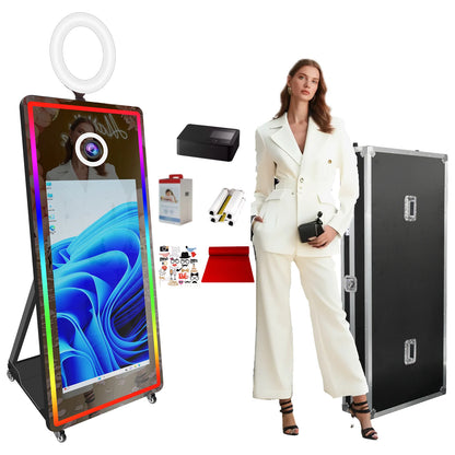 Portabl Magic Mirror Photo Booth 43 inch Touch Screen Camera photoBooth with LED and Flight Case Selfie for Wedding Party Events - Kimlud