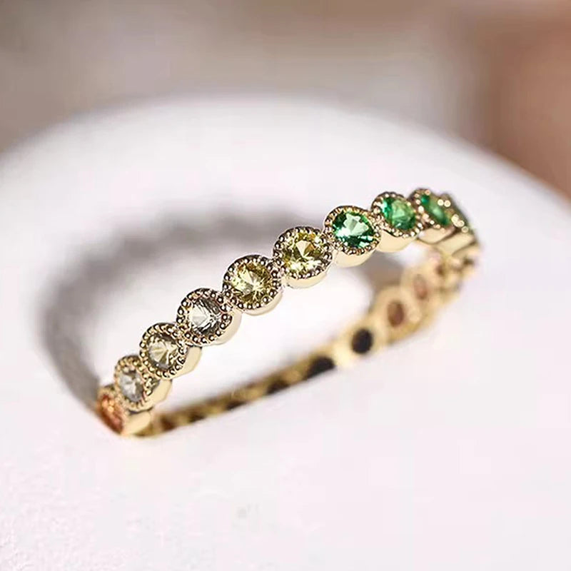 Huitan Colorful Rainbow Cubic Zircon Promise Rings for Women Gold Color Luxury Trendy Wedding Accessories Statement Girl Jewelry