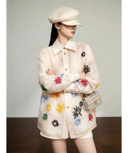 Vintage Women's Blouses Casual Embroidered Shirts Fashion Loose Spring/Summer Clothing Long-sleeved Floral Women Top |...