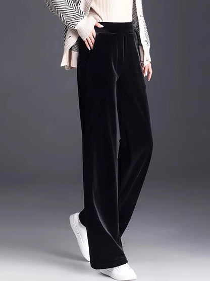 Golden Velvet Wide Legged Pants 2024 Spring and Autumn High Waist Hanging Good Casual Pants Blue Loose Straight Women's Pants6XL