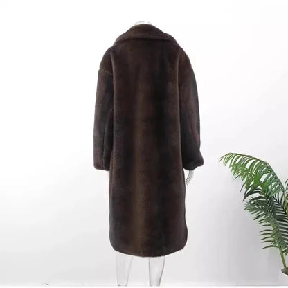 New women's autumn-winter fur coat imitation mink coat women's long whole mink mink fur suit collar casual