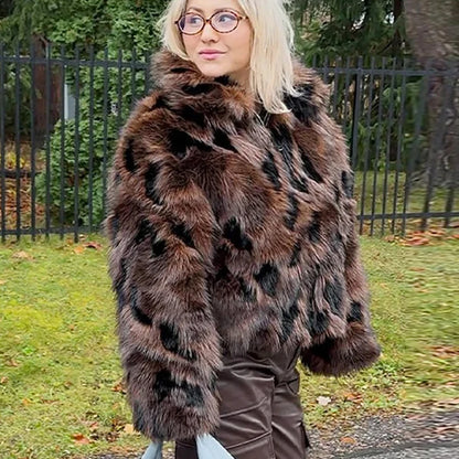 Women's Fur Coat Lapel Panelled Oversized Winter Warm Jacket Autumn Female Long Sleeve Loose Short Tops Chic Lady...