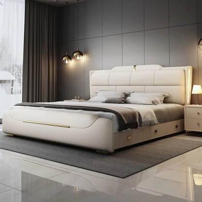 180x200cm Italian light luxury double storage bed layer cowhide three drawers Carbon steel leg camas de casal bedroom...