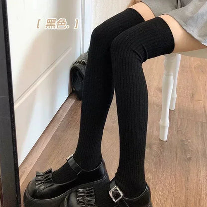 Spring Fall Knee High Stockings for Women White Vertical Stripe Long Socks Fashion Girls JK Skinny Boots Sock Japanese Style