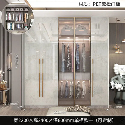 Support Storage Wardrobes Glass Door Shelves Organizers Luxury Wardrobe Bedroom Storage ClothesCupboard Armoires home Furniture - Kimlud