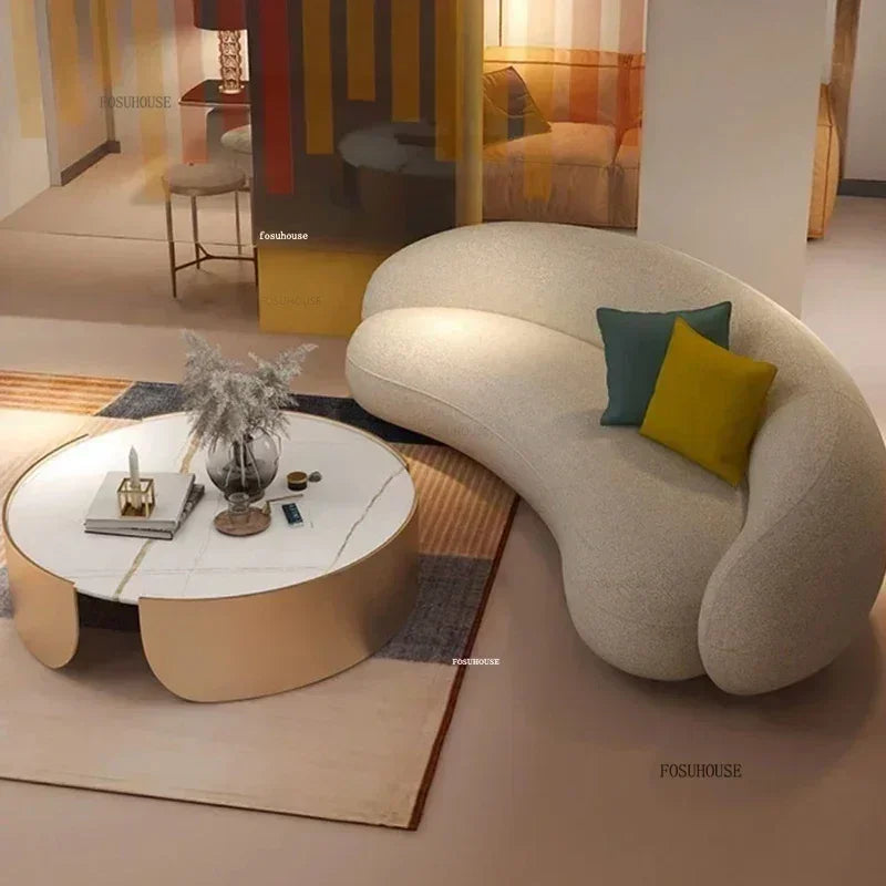 Curved Living Room Sofas Designer Beauty Salon Sofa Clothing Store Rest Area Reception Sofa Cream Style Living Room...