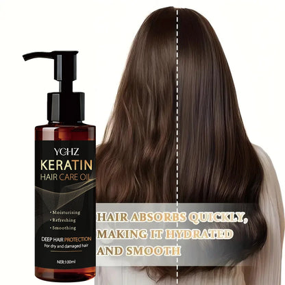 Keratin Hair Oil, Nourishes and Protects Hair, Effectively Moisturizes and Cares for It, Instantly Makes Hair Shiny and Smooth, with a Charming Fragrance, Suitable for All Dry and Frizzy Hair Types