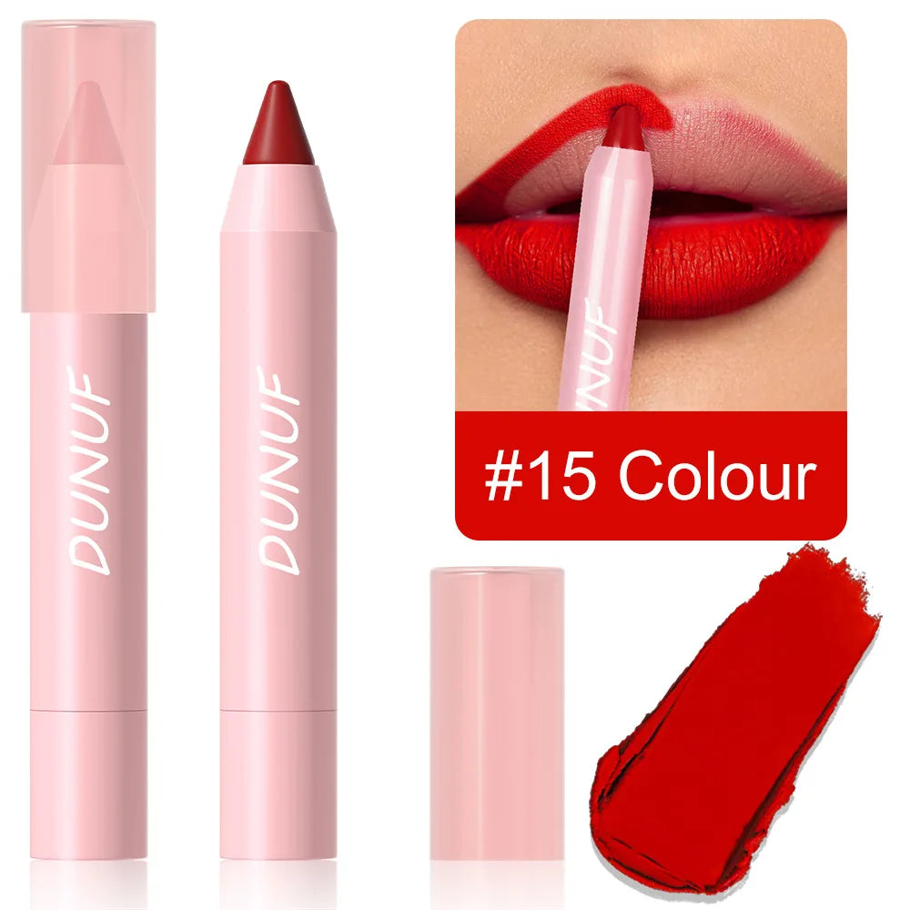 18-Colors Lipstick Pencil Waterproof Sexy Red Matte Contour Tint Lipstick Lasting Non-stick Cup Lipliner Pen Lip Makeup...