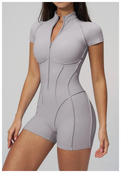 2026 Yoga Bodysuit Short Sleeves Women Tracksuits Gym Zipper Jumpsuits Sports Workout Rompers Fitness One-piece Suit Activewear - Kimlud
