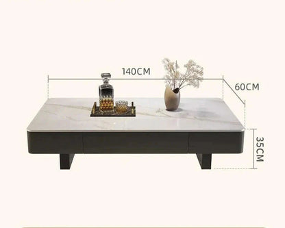Italian coffee  living room home new light luxury high-end black rectangular simple small apartment rock slab coffee table
