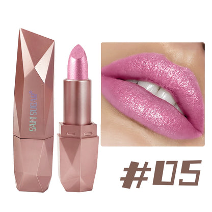 Polygon Metallic Lipstick Longlasting Glitter Orange Red Lip Glaze Waterproof Moisturize Luminous Shimmer Shiny Lipgloss Makeup