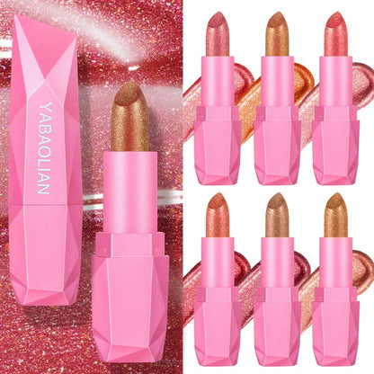6 Colors Quicksand Golden Lipstick Fine Glitter Lipstick Moisturizing Silky Mermaid Aureate Long-Lasting Waterproof Lip Makeup