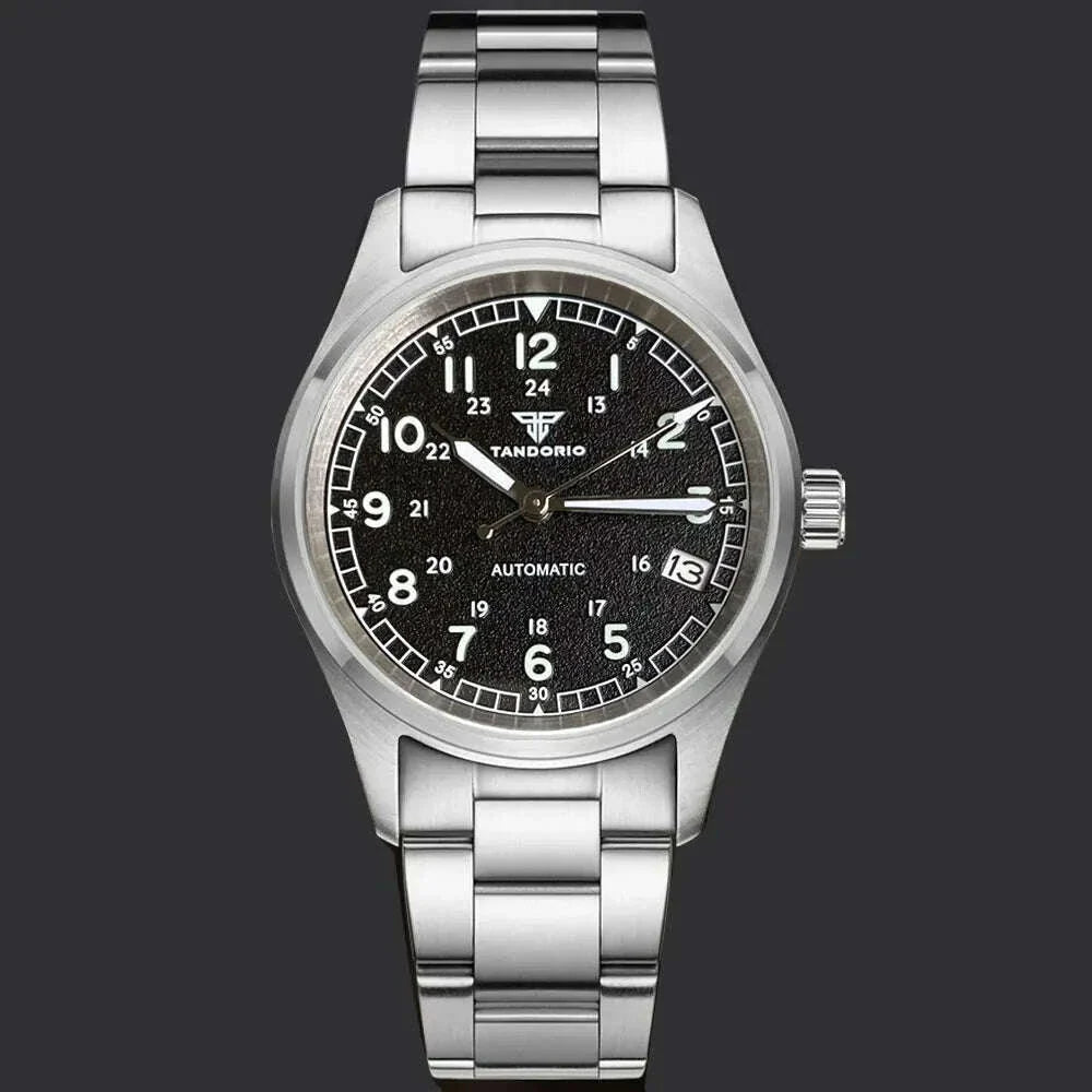 Tandorio 20ATM Waterproof Diver 36mm Field Watch Men NH35 Mechanical Movt Black White Dial Luminous Sapphire Glass 3.8 Auto Date