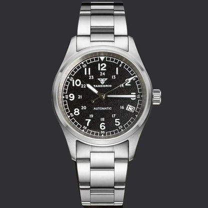 Tandorio 20ATM Waterproof Diver 36mm Field Watch Men NH35 Mechanical Movt Black White Dial Luminous Sapphire Glass 3.8 Auto Date