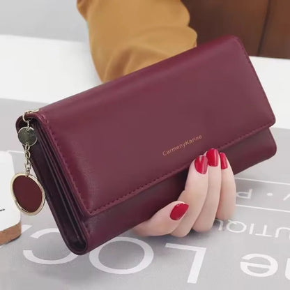 Korean Fashion Triple Folding Multi-functional Large Capacity Women's Long Wallets Clutch Solid Color Texture Simple and Elegant