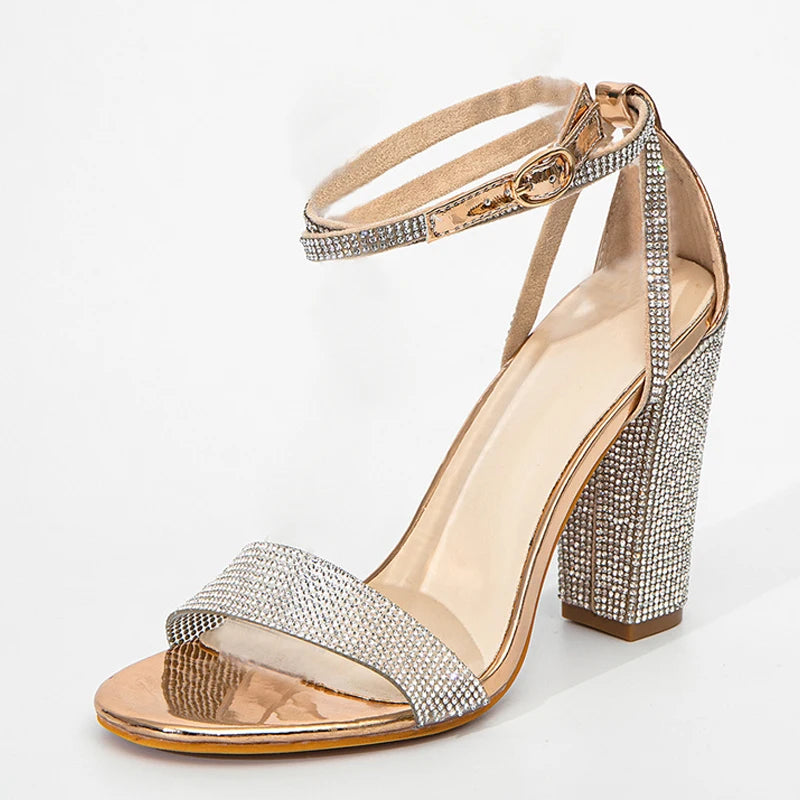 Liyke Fashion Glitter Rhinestones Square High Heels Sandals Summer Open Toe Crystal Ankle Strap Women Party Prom Shoes...