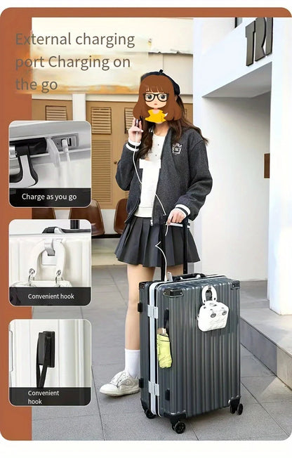 Carry On Luggage -With Aluminum Frame - 20 Inch PC Hard Shell Suitcase - With Cup Holder & USB Port And TSA Locks |...