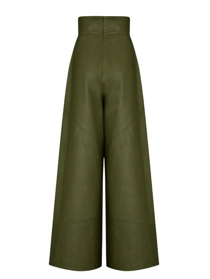 CM.YAYA Women Fashion Faux Leather High Waist Wide Leg Loose Pants Sashes Zipper 2025 Spring Party Casual Street PU Trousers