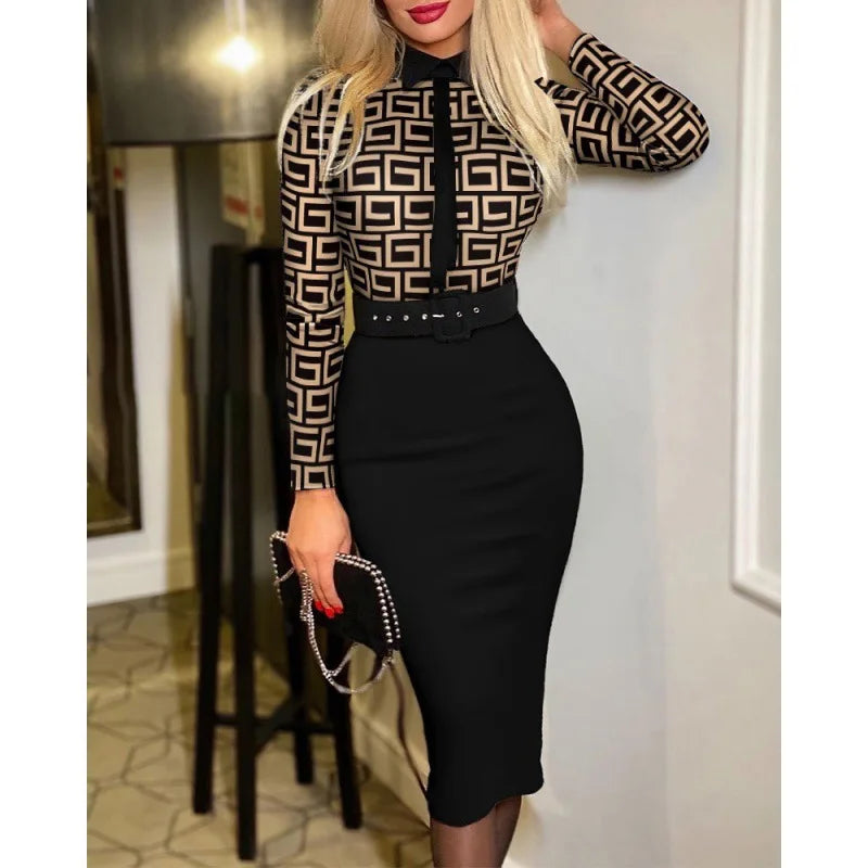 Popular Fashion Women&#39;s Print Dress Women With Belt