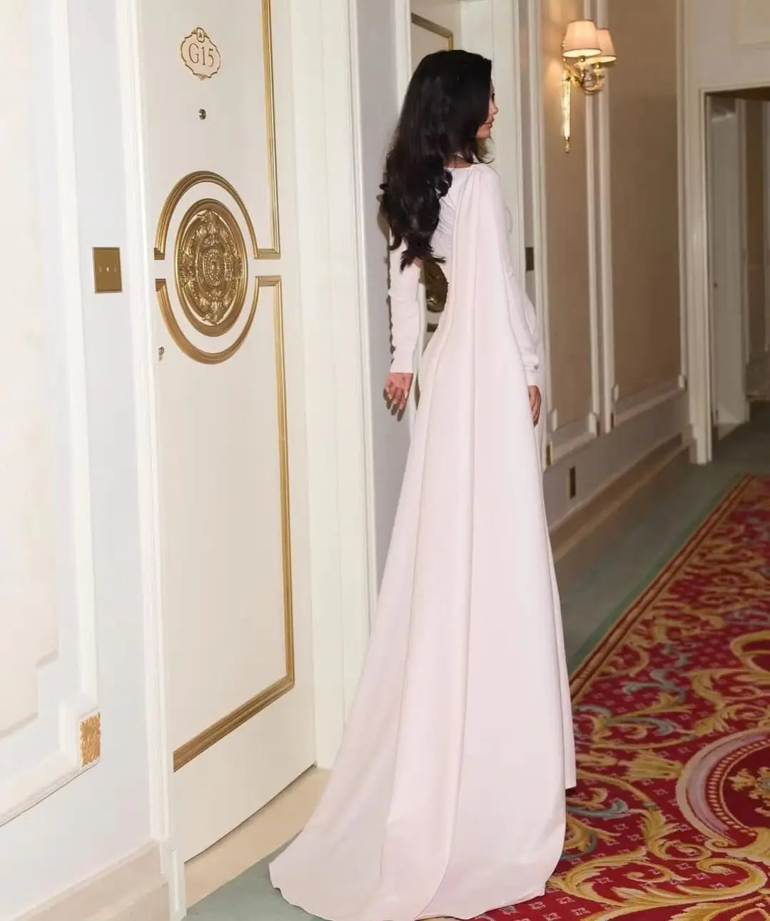 Ofherown Light Pink Mermaid Evening Dress With Cape Long Sleeve High Neck Peacock Crystal Beaded Prom Gown For Wedding Party