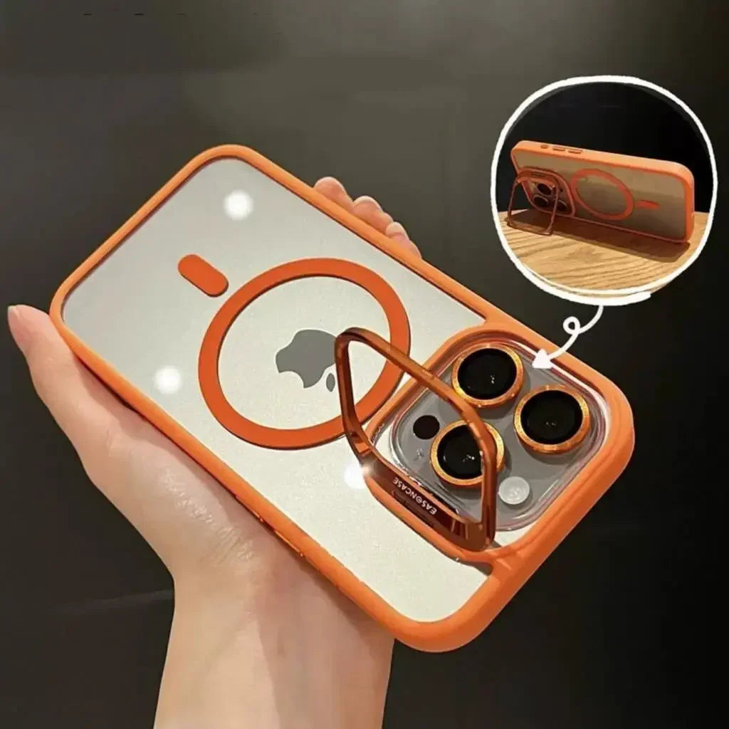 Luxury Magnetic Shockproof Phone Case For iPhone 15 14 13 12 11 16 17 Pro Max Plus 16E Funda Stand Glass Lens Protection Cover