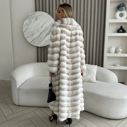 New Natural Rabbit Fur Coats Women Long Real Rex Rabbit Fur Jacket Winter Warm Fur Coat Best Selling Women