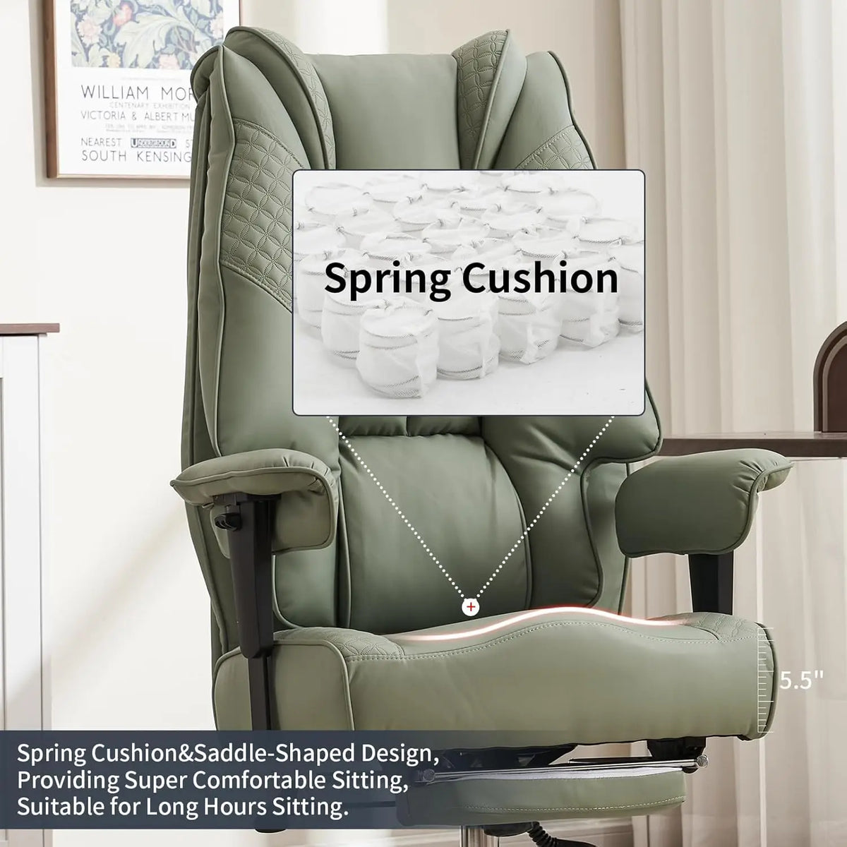 Ergonomic Executive Office Chair with Footrest, 400lbs Capacity, Lumbar Support for Back Pain Relief in Light Green |...