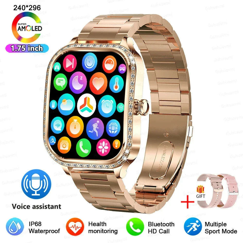 2025 New Lady Smart Watch Women AMOLED Curved Screen IP68 Waterproof Health Call Smartwatch For Samsung Huawei Apple Watch 4 ios