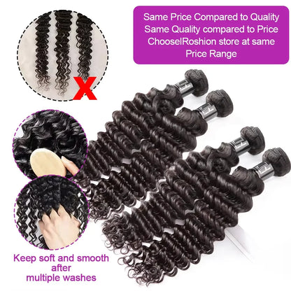 Deep Wave Human Hair Bundles Curly Hair 30Inch Brazilian Weaving Raw Virgin 100% Unprocessed Double Weft Hair Bundles Extensions - Kimlud