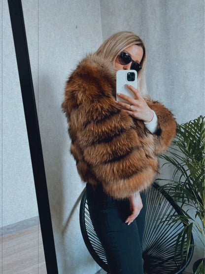 OFTBUY 2022 Winter Jacket Women Real Fox Fur Coat Natural Fox Fur Outerwear O-neck Three Quarter Sleeve Thick Warm Fashion New