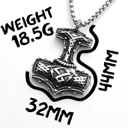 Viking Retro Thor's Hammer Men Necklaces With Pendant Stainless Steel Jewelry For Male Women Punk Hip Hop Accessories Gifts