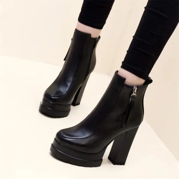Women Boots High Heels Zipper Boots-Women Clogs Platform Luxury Designer Female Shoes Round Toe Stiletto 2024 Lolita Fashion Rub