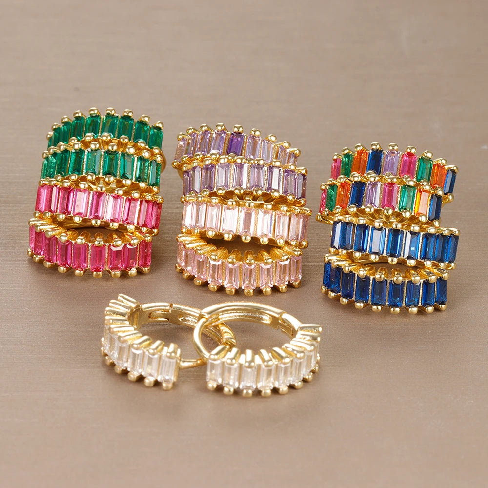 Vintage Stainless Steel Circle Hoop Earrings For Women Colorful Cz Crystal Huggie Ear Buckle Wedding Jewelry Gift aretes...