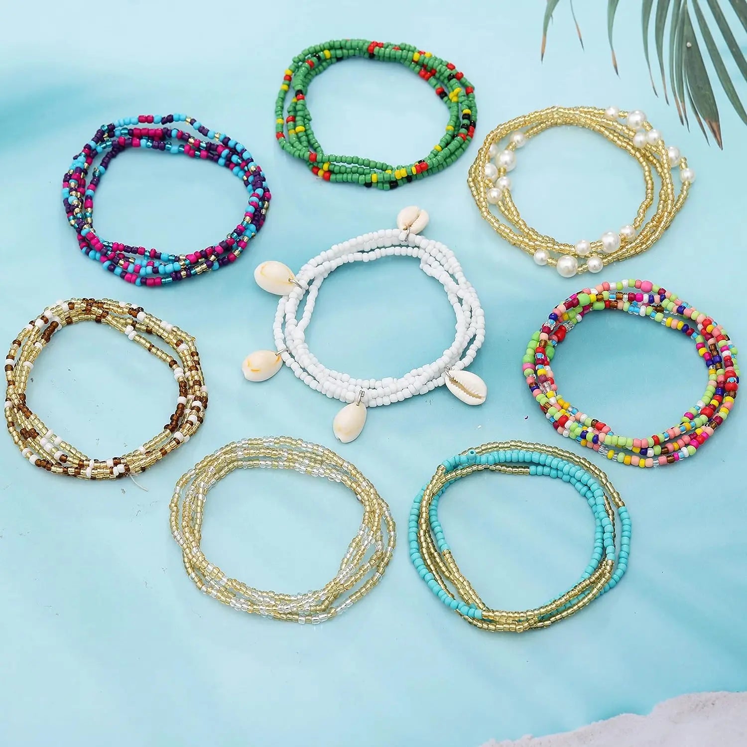 8PCS African Waist Beads for Women Teen Girls Elastic Layered Belly Bead Body Chain Waist Beads Pack Colorful Waist Jewelry - Kimlud