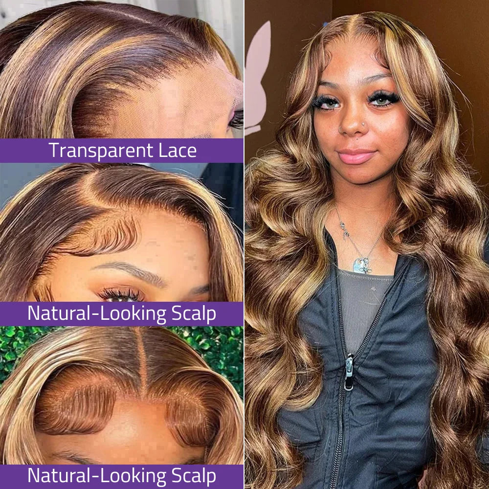 200 Density Highlight Lace Front 13x4 Body Wave Wig 427 Blonde Brown Colored 13x6 HD Lace Frontal Human Hair Wigs Brazilian