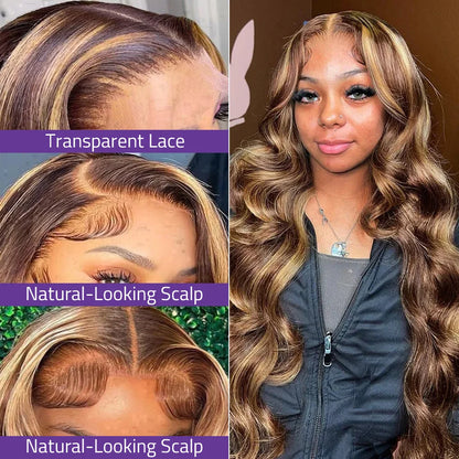200 Density Highlight Lace Front 13x4 Body Wave Wig 427 Blonde Brown Colored 13x6 HD Lace Frontal Human Hair Wigs Brazilian